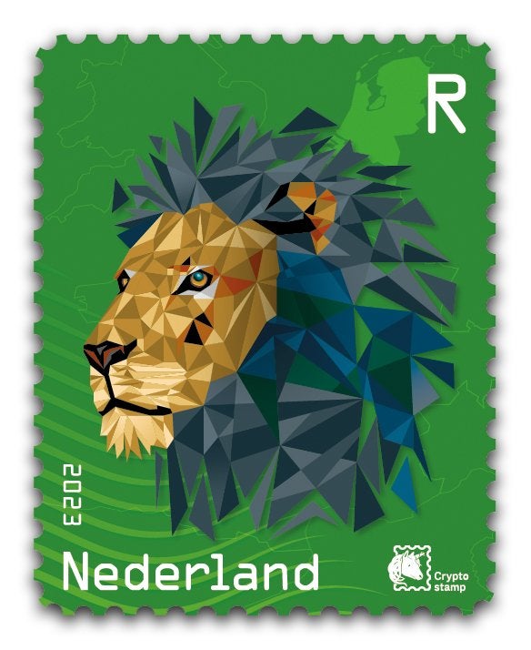 NL crypto zegel 2 - Leeuw - groen met NFT, Ophalen, Na 1940, Postfris