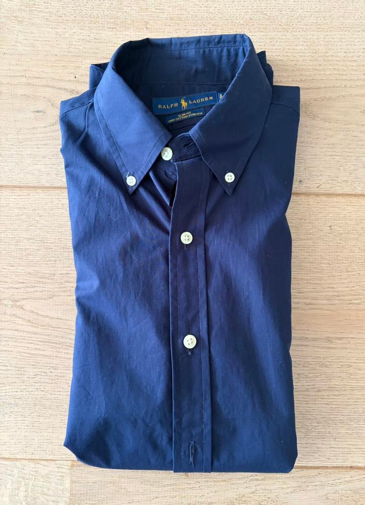 Overhemd Ralph Lauren, cotton stretch, maat S, slim fit, Ophalen of Verzenden, Zo goed als nieuw, Blauw, Halswijdte 38 (S) of kleiner