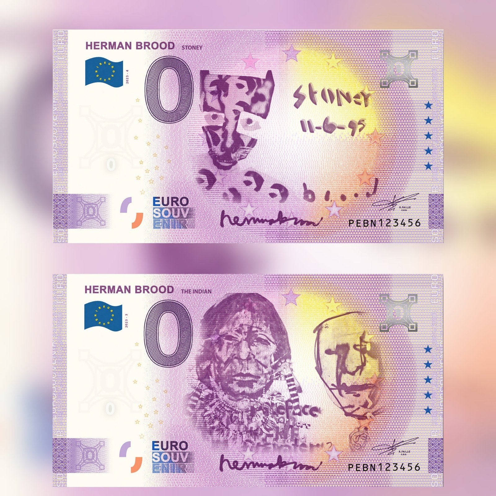 Twee 0 Euro biljetten Herman Brood 2023, Postzegels en Munten, Bankbiljetten | Europa | Eurobiljetten, Ophalen of Verzenden, Overige landen