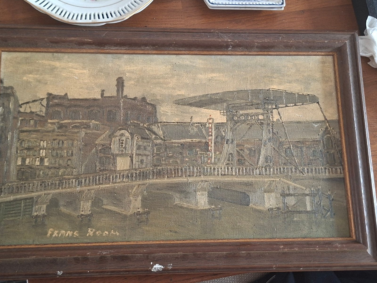 Olieverfschilderij Frans Hoorn - Stadsgezicht met brug, Antiek en Kunst, Kunst | Schilderijen | Klassiek, Ophalen
