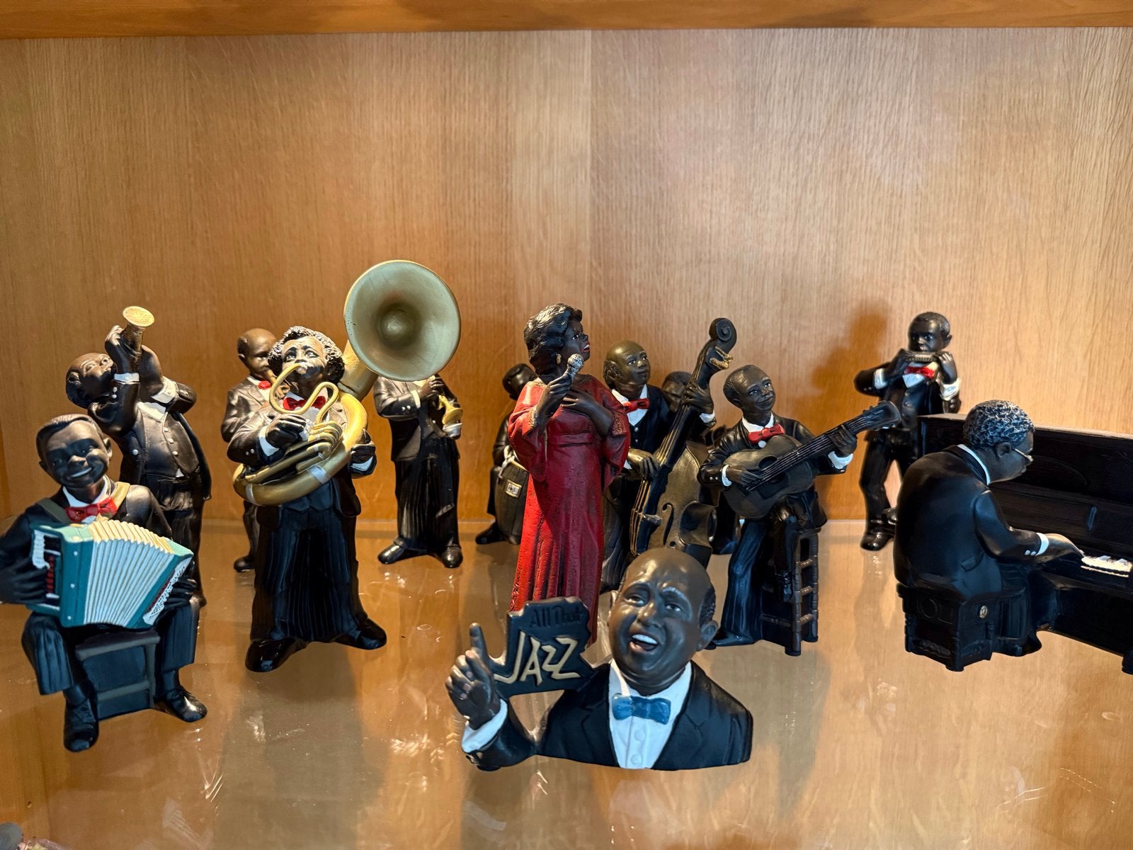 Complete set jazz orkest beeldjes, ca. 15 cm hoog, Ophalen, Gebruikt, Pop, Beeldje of Miniatuur