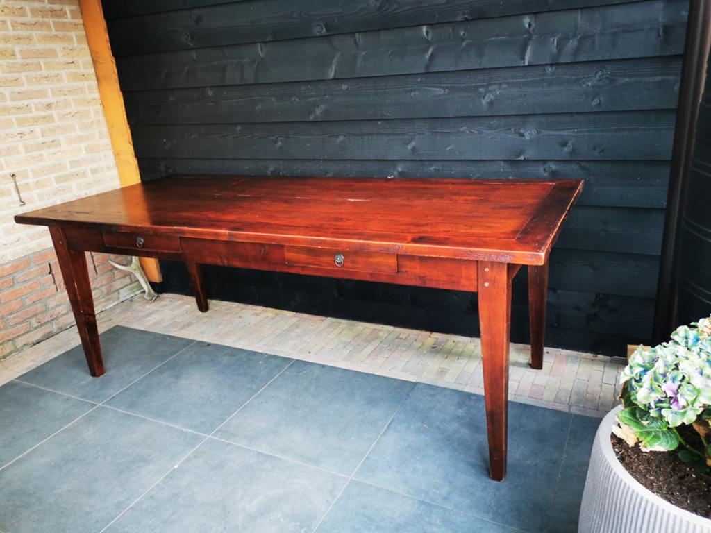 Massief houten eettafel. 210x90, Tuin en Terras, Ophalen of Verzenden, Gebruikt, Hout