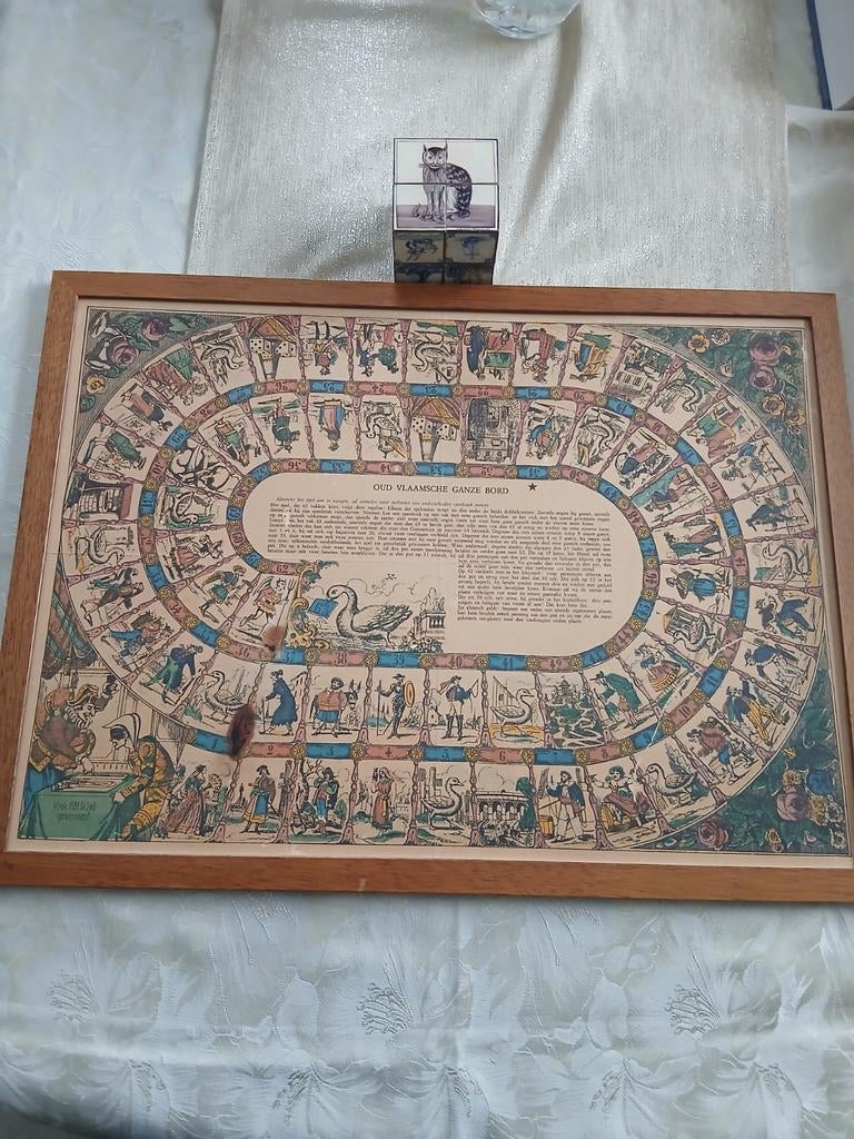 Oud Vlaams Ganzenbord - Vintage Bordspel, Antiek en Kunst, Curiosa en Brocante, Ophalen of Verzenden