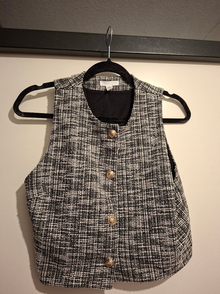 H&M Tweed Gilet Zwart/Wit Maat S, H&M, Zwart, Ophalen of Verzenden, Zo goed als nieuw