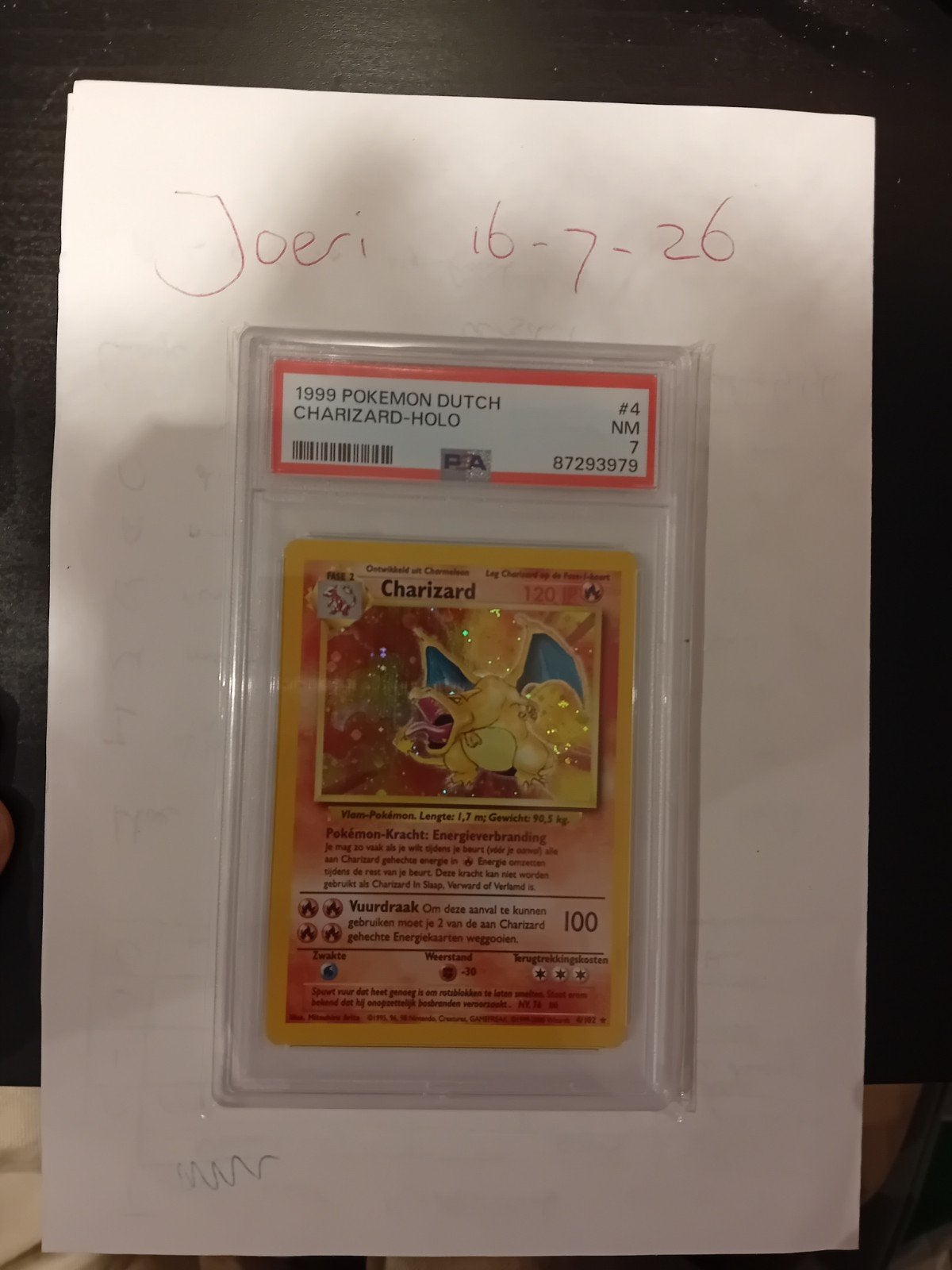 Base charizard dutch PSA 7 te koop / ruil, Ophalen, Zo goed als nieuw, Losse kaart, Foil