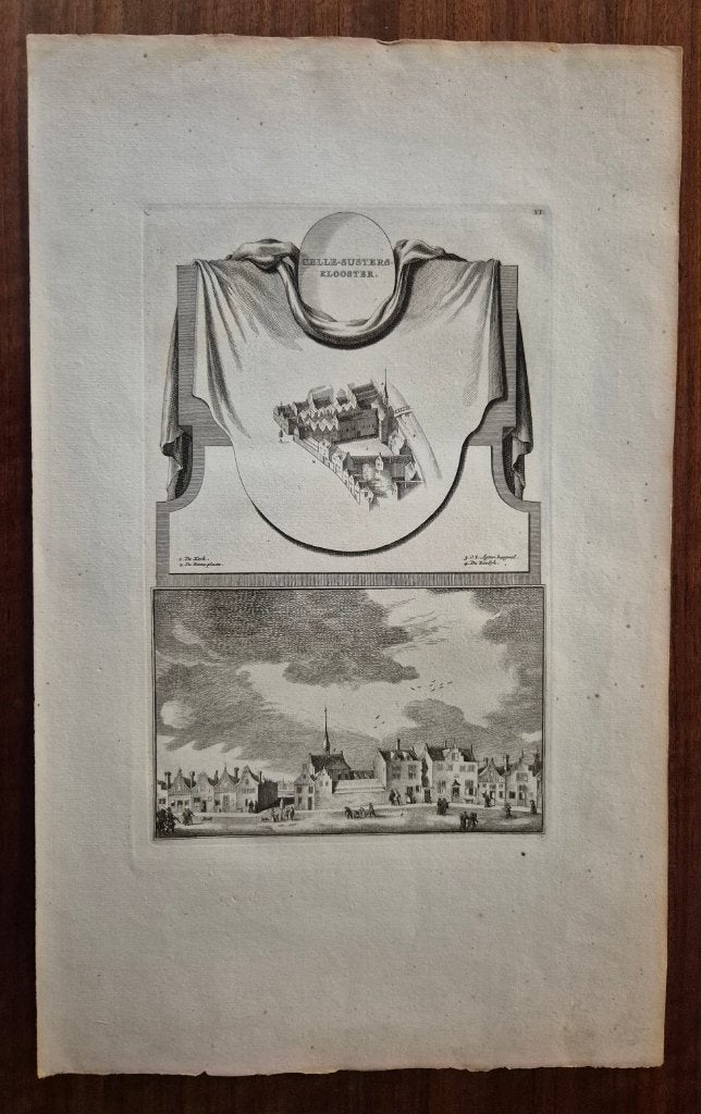 kopergravure Celle Susters klooster Amsterdam, Ophalen, Stadsgezicht, Gravure, Origineel