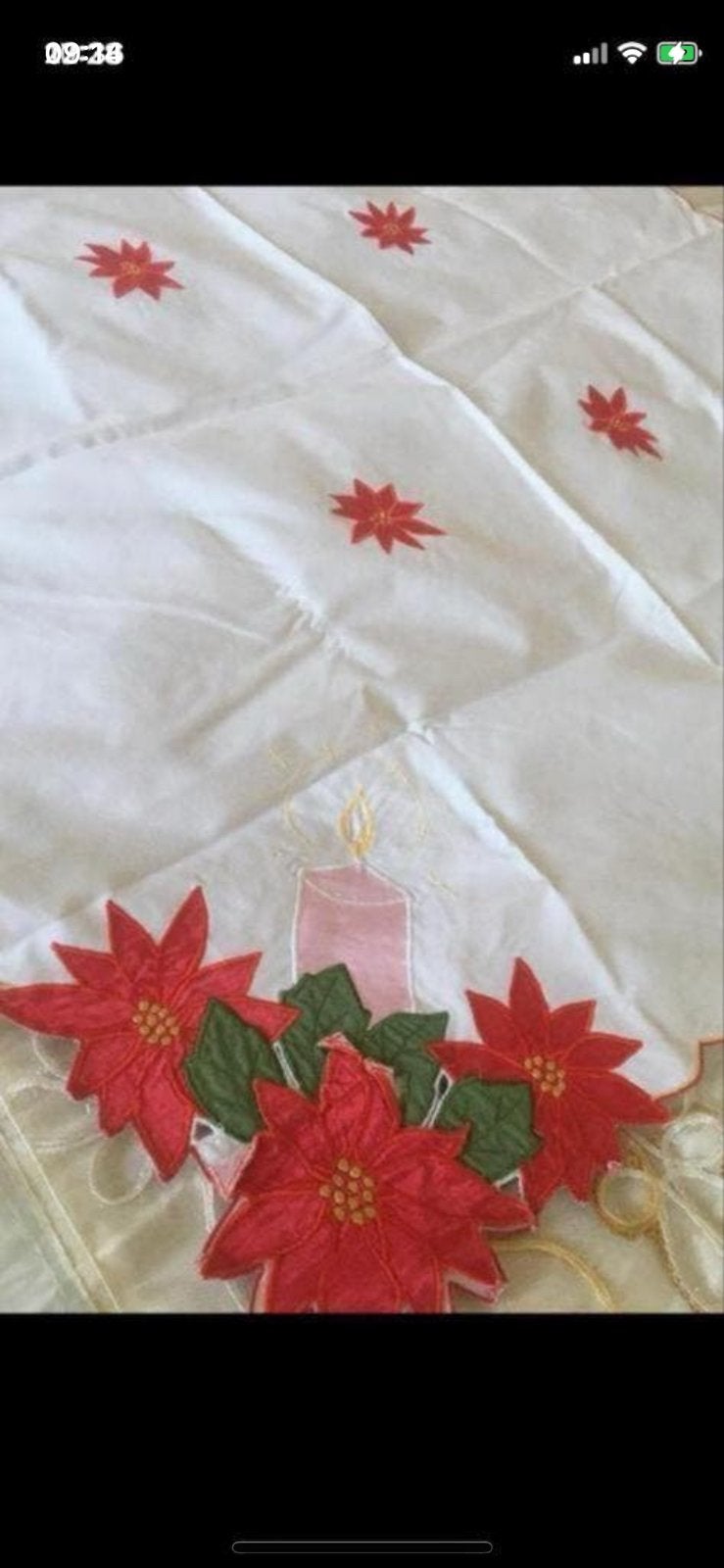 Kersttafelkleed met Poinsettia en Kaarsmotief, Huis en Inrichting, Tafelkleden, Ophalen, Overige materialen, Vierkant, Zo goed als nieuw