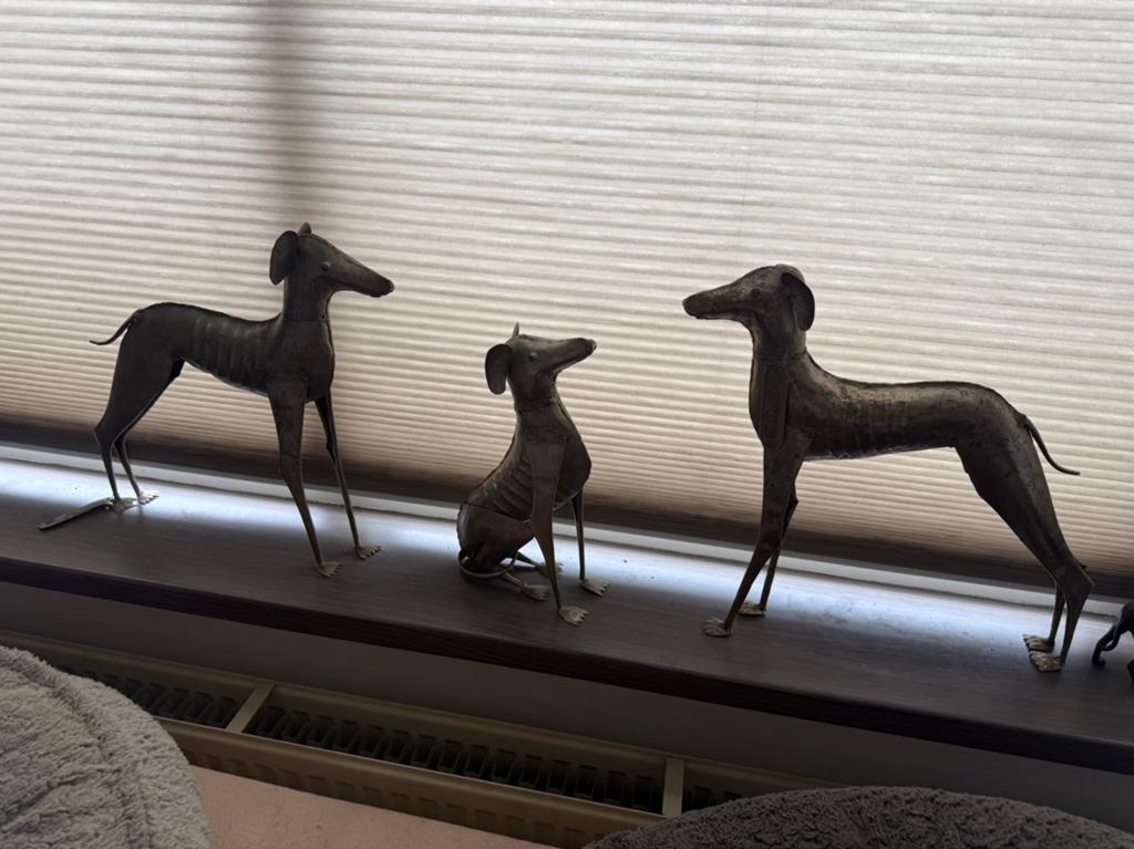 3 metalen Greyhound beelden Galgo windhond, Ophalen, Zo goed als nieuw, Dier