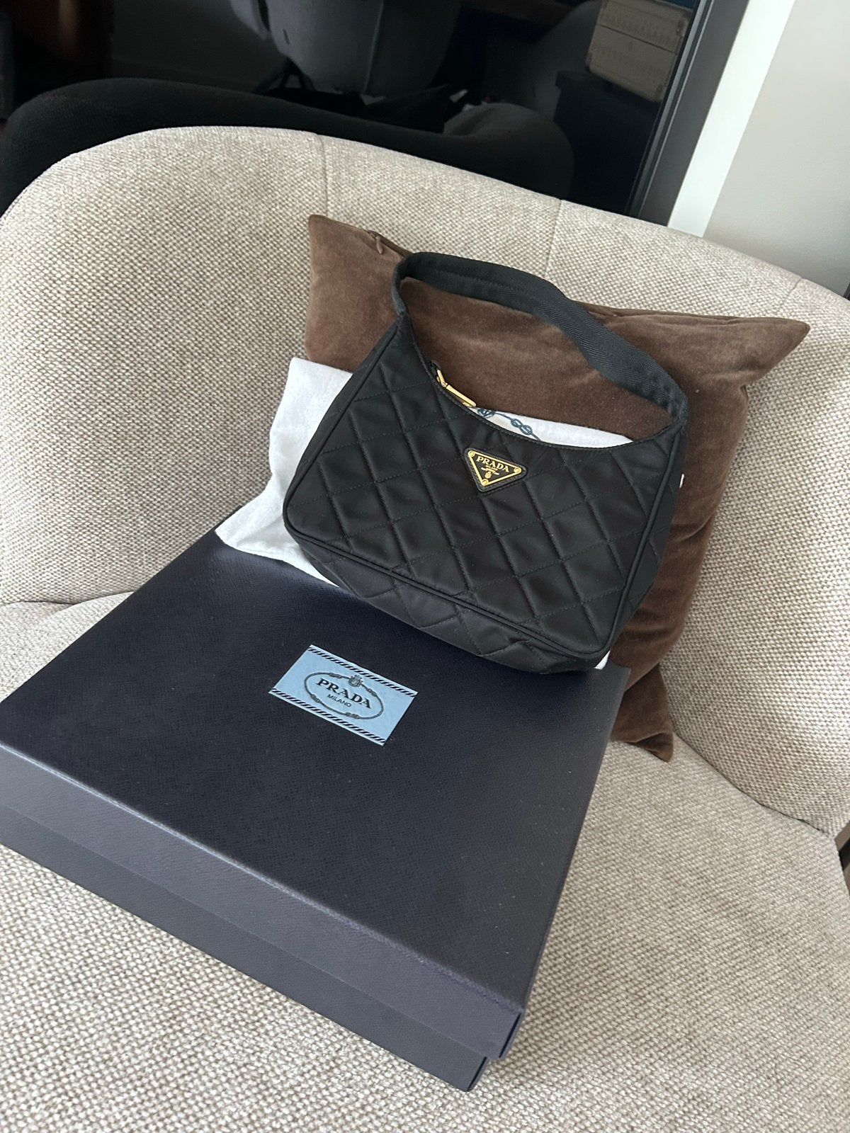 Prada Nylon Re-Edition Tas, Ophalen of Verzenden, Zo goed als nieuw, Zwart, Schoudertasje