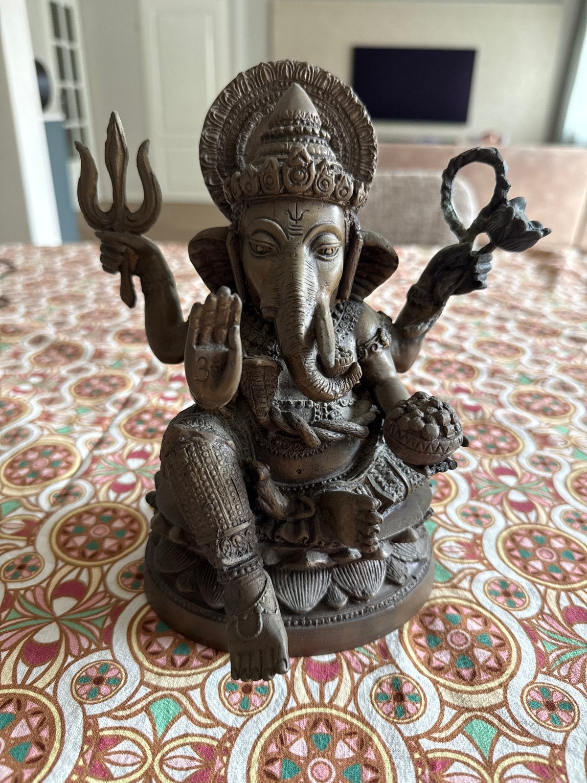 Bronzen Ganesha Beeld - 21,5 cm hoog, Ophalen, 20 - 50 cm, Beeld, Bruin