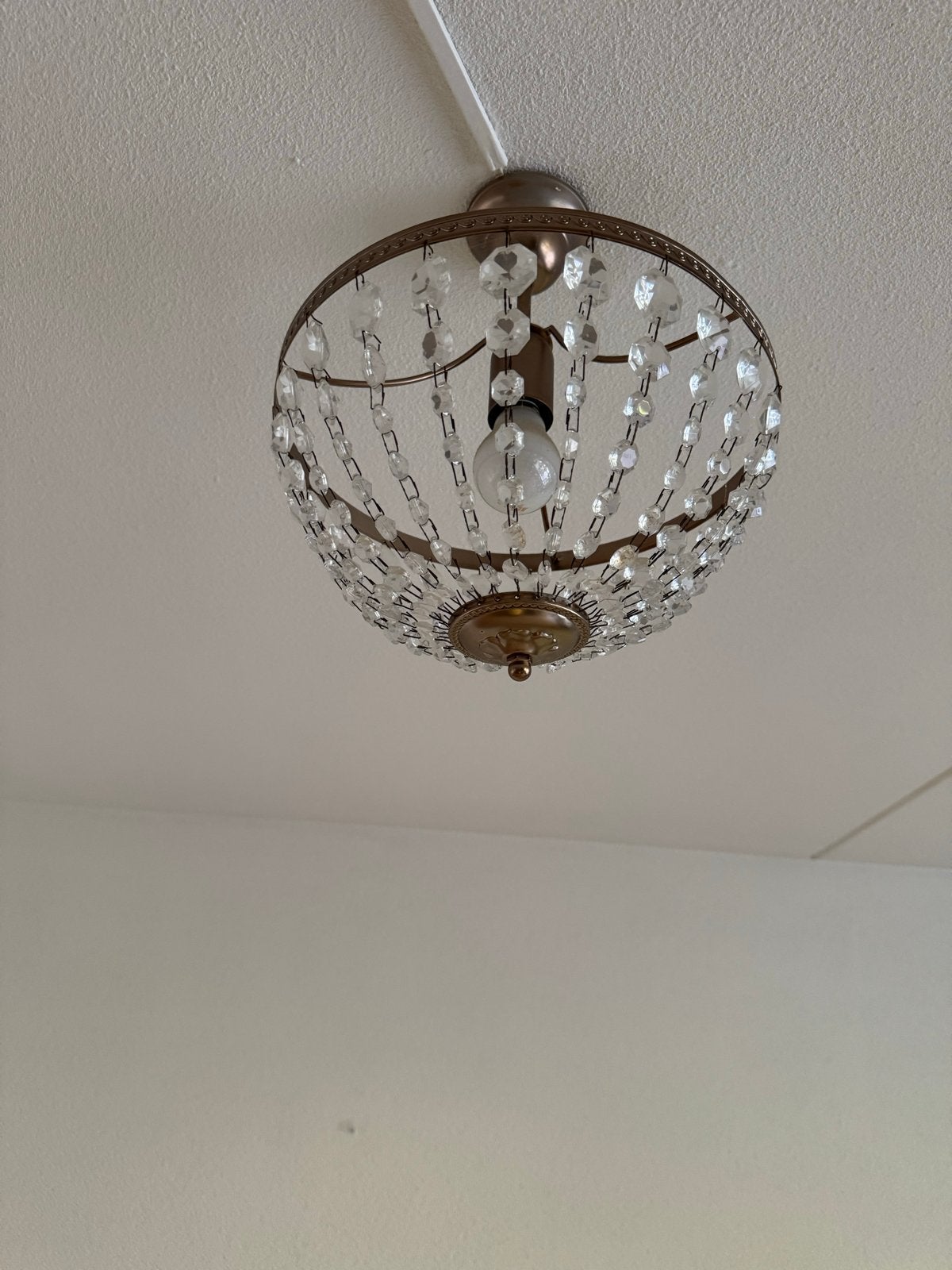 Vintage Kristallen Plafondlamp - Klassieke Stijl, Ophalen of Verzenden, Gebruikt, Glas, E27 (groot)
