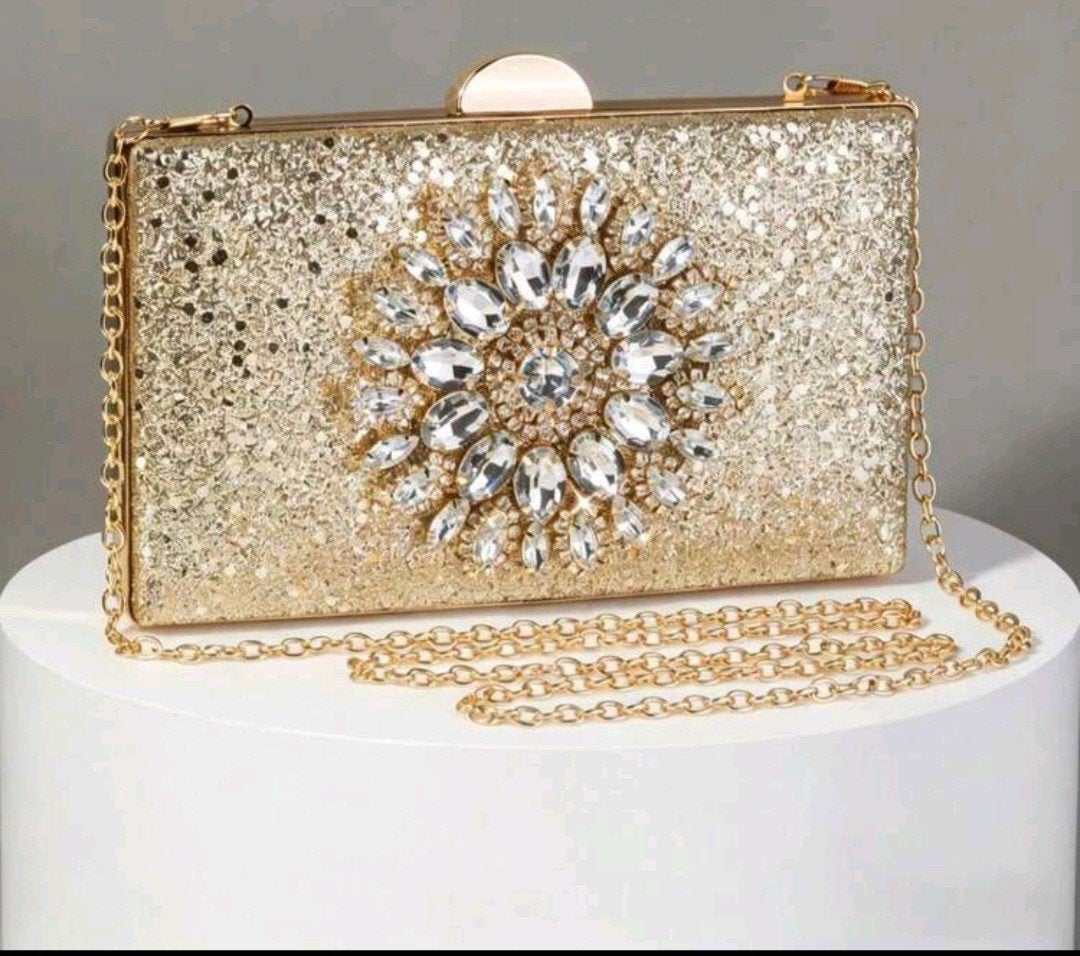 Nieuw Gouden Glitter Avondtasje met Strass Decoratie, Ophalen, Nieuw, Overige kleuren, Avondtasje