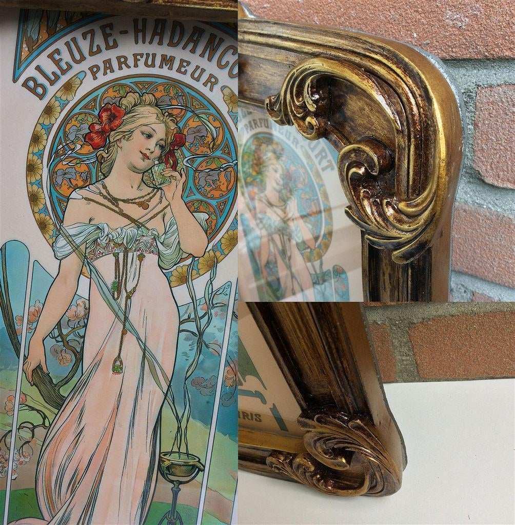 Litho Alphonse Mucha Parfum Barok Art Nouveau Frame, Antiek en Kunst, Ophalen of Verzenden