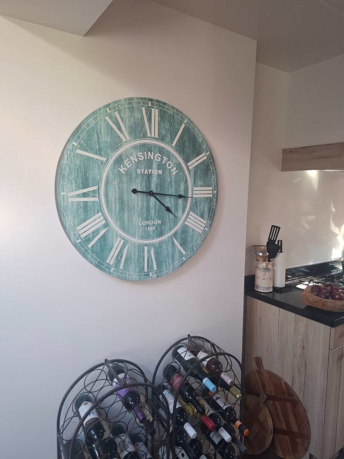 Grote Wandklok Kensington Station London - Turquoise, Ophalen, Wandklok, Vintage, Analoog