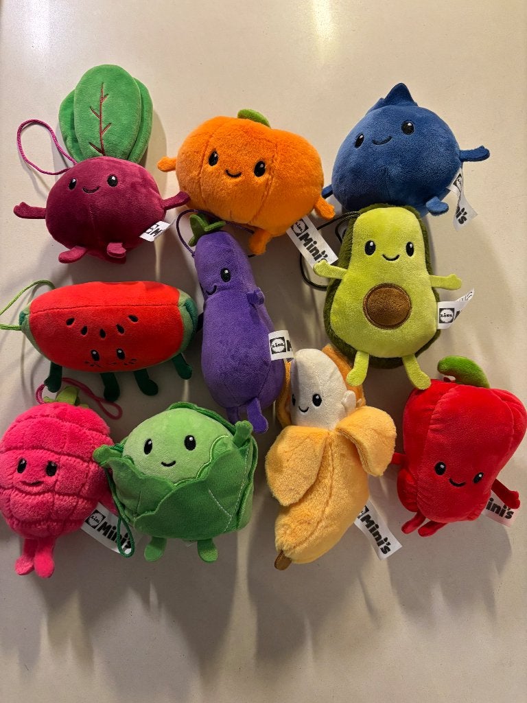 Lidl Mini's Knuffels - Complete Set van 10 Groenten en Fruit, Lidl, Overige karakters, Overige typen, Ophalen of Verzenden