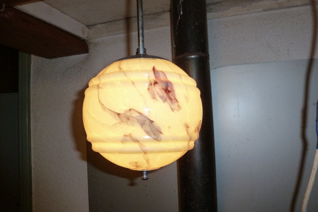 ART DECO ,HANGLAMP, 1920-30, Gebruikt, Glas, ART DECO, E27 (groot)