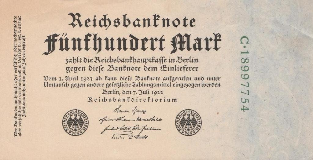 500 mark Duitsland 1922, Ophalen of Verzenden, Duitsland, Los biljet