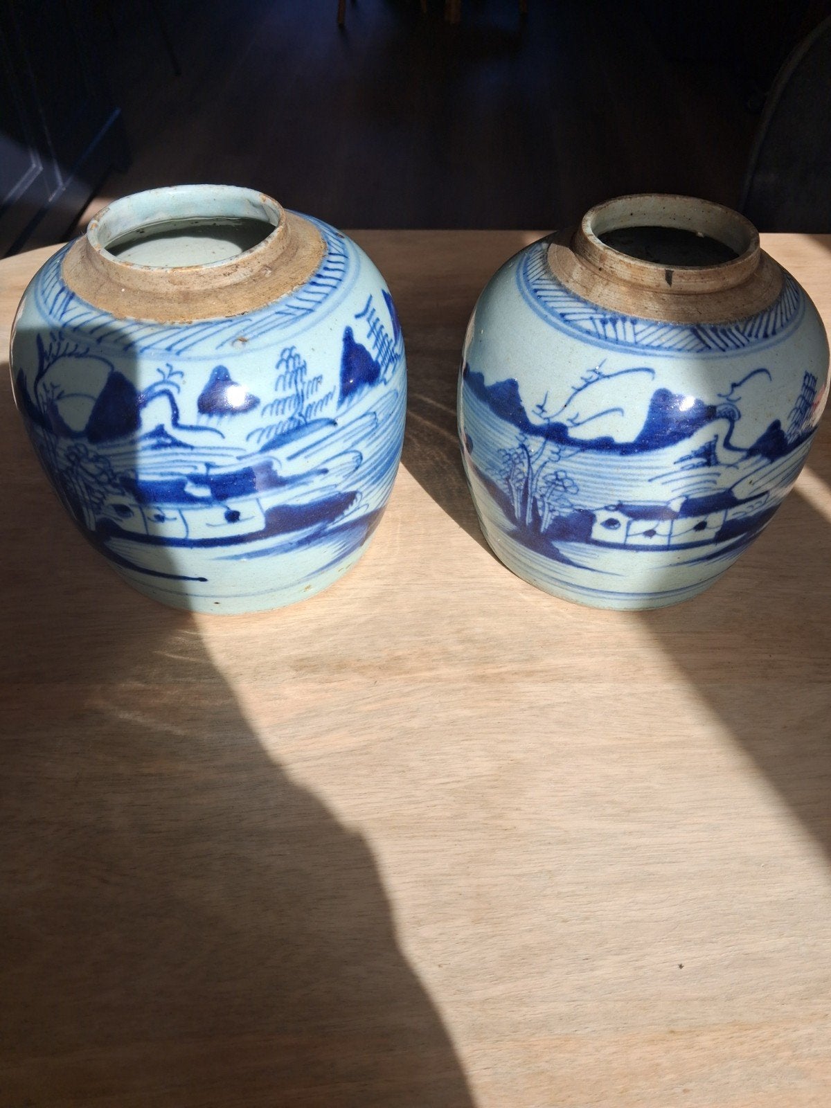 Set van 2 Antieke Chinese Gemberpotten - Blauw/Wit Porselein, Ophalen