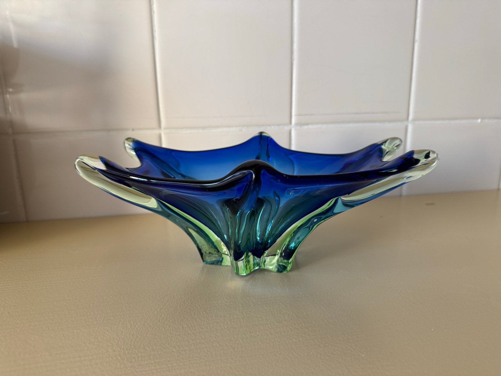 Prachtige Murano stijl schaal - Blauw/Groen glas, Ophalen of Verzenden