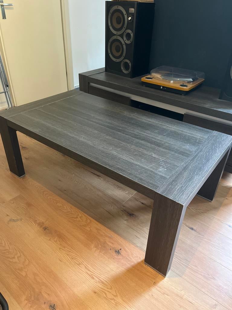 Stijlvolle Salontafel en tv meubel set  - Donker Hout., Huis en Inrichting, Tafels | Salontafels, Ophalen, Gebruikt, 100 tot 150 cm