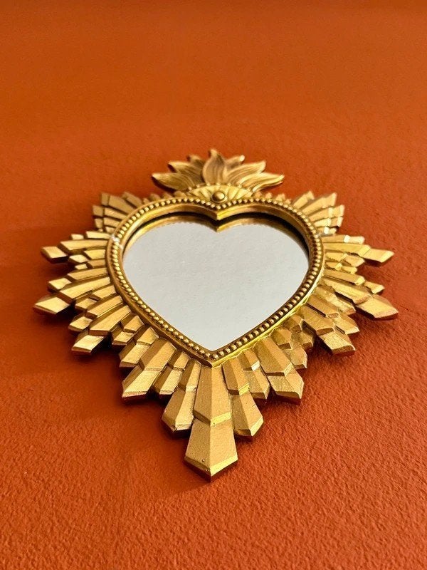 Prachtige unieke gouden spiegel, Ophalen of Verzenden, Overige vormen, Minder dan 50 cm, Minder dan 100 cm