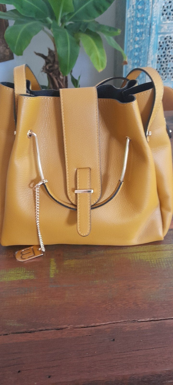 Nieuwe Italiaanse Leren Handtas uit Rome, Ophalen of Verzenden, Nieuw, Geel, Handtas