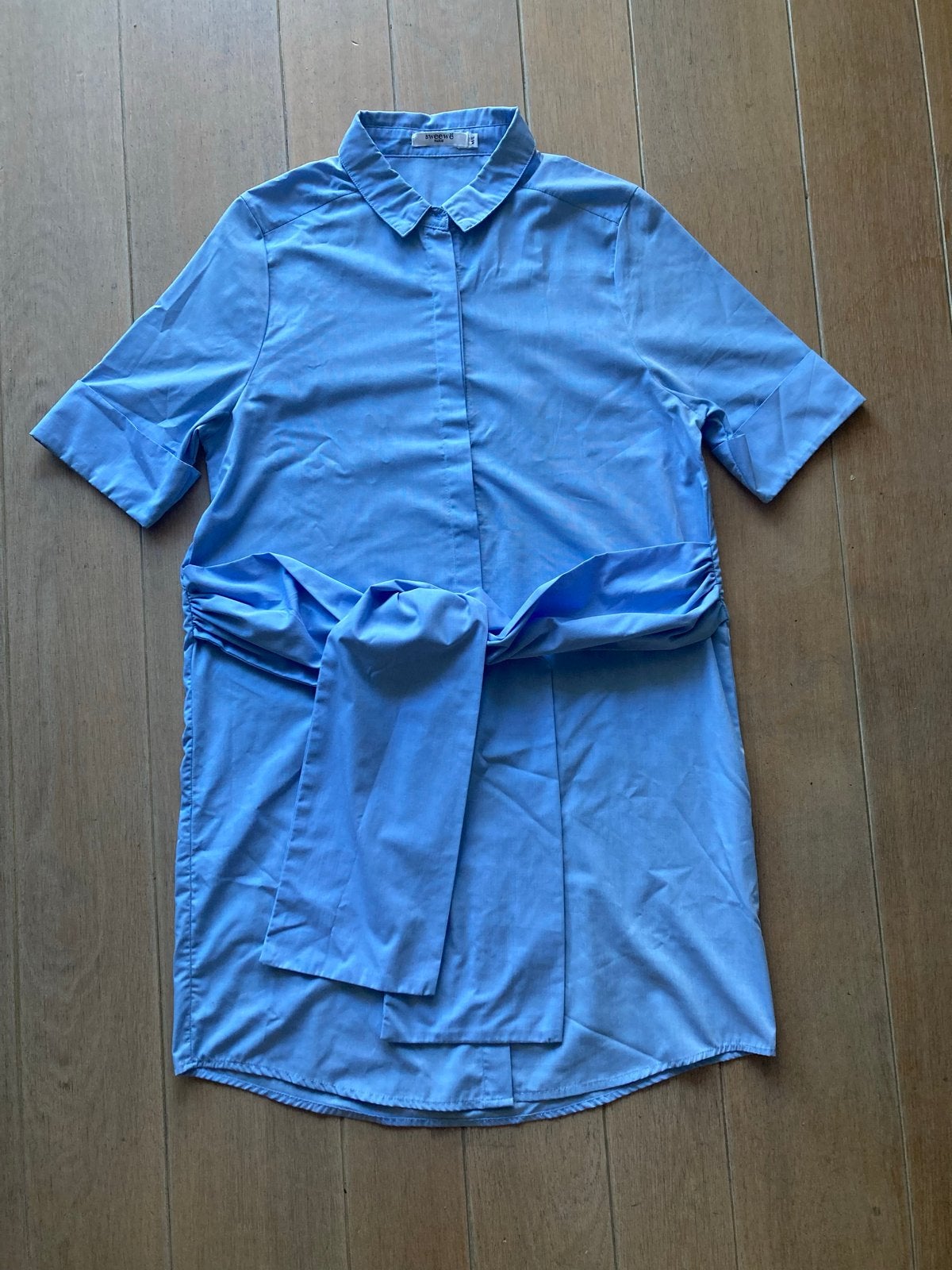 Sweewë Helblauwe Blouse/Jurk/Tuniek M/L met strikbanden, Kleding | Dames, Ophalen of Verzenden, Zo goed als nieuw, Maat 38/40 (M)