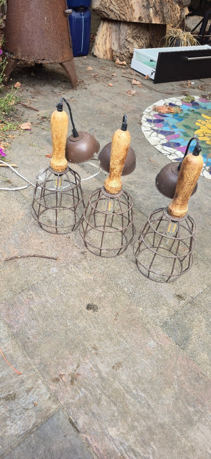 Set van 3 industriële hanglampen met kooikappen, Antiek en Kunst, Ophalen of Verzenden