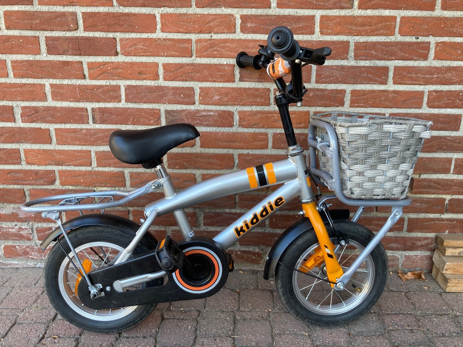 Kinderfiets 12” grijs voor 3-5 jaar, Ophalen, Terugtraprem, Zijwieltjes, Minder dan 16 inch