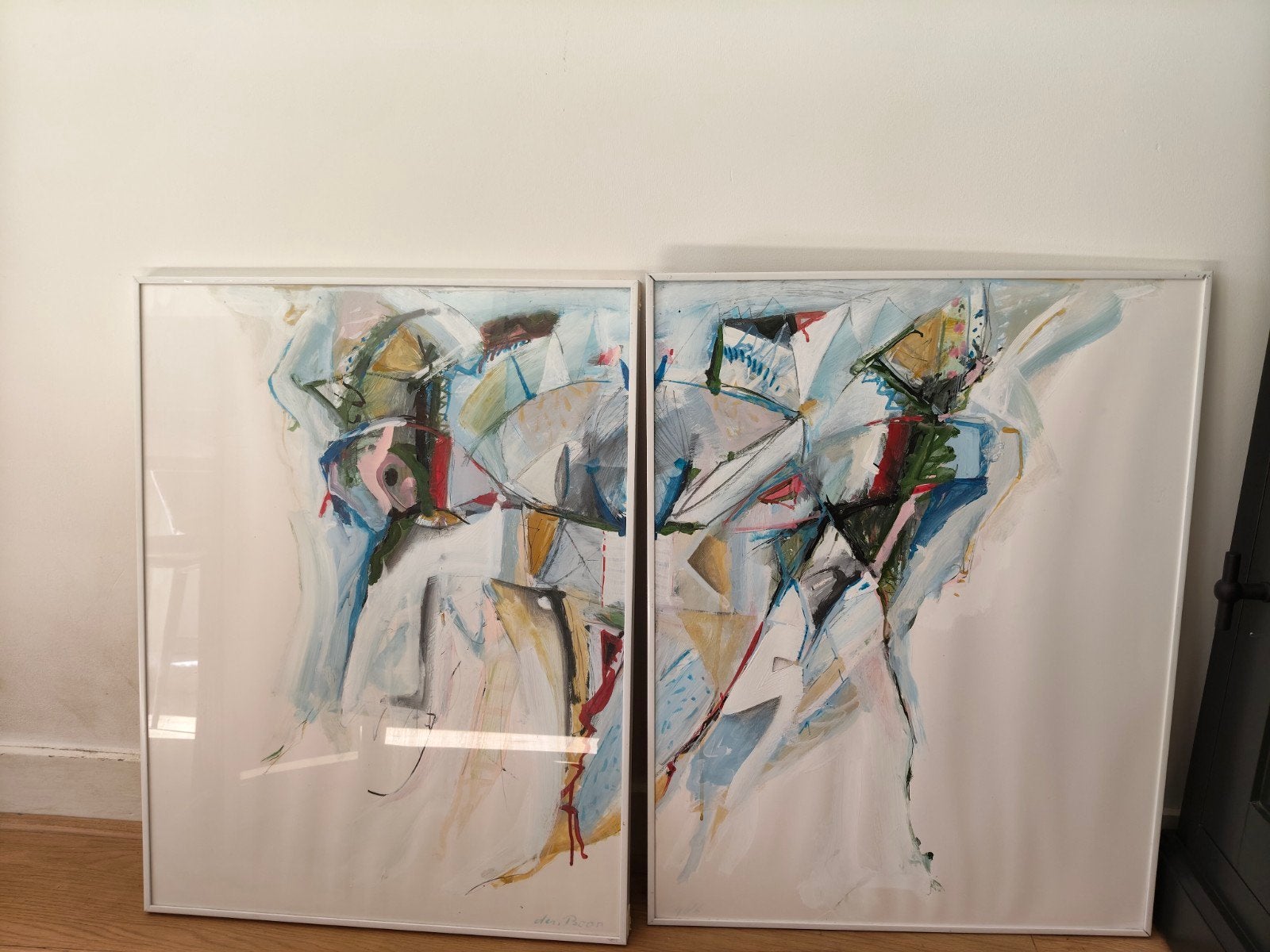 Theo den Boon, acryl op papier. Tweeluik. 1986., Ophalen