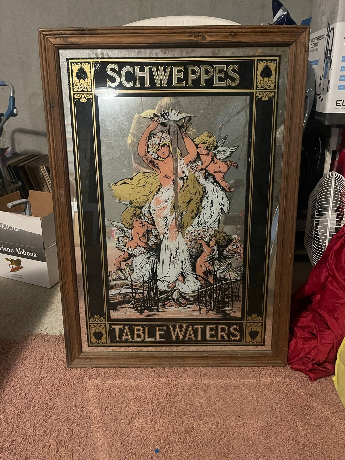 Vintage Schweppes Table Waters Spiegel - Decoratief, Ophalen, Gebruikt, 100 tot 150 cm, Rechthoekig