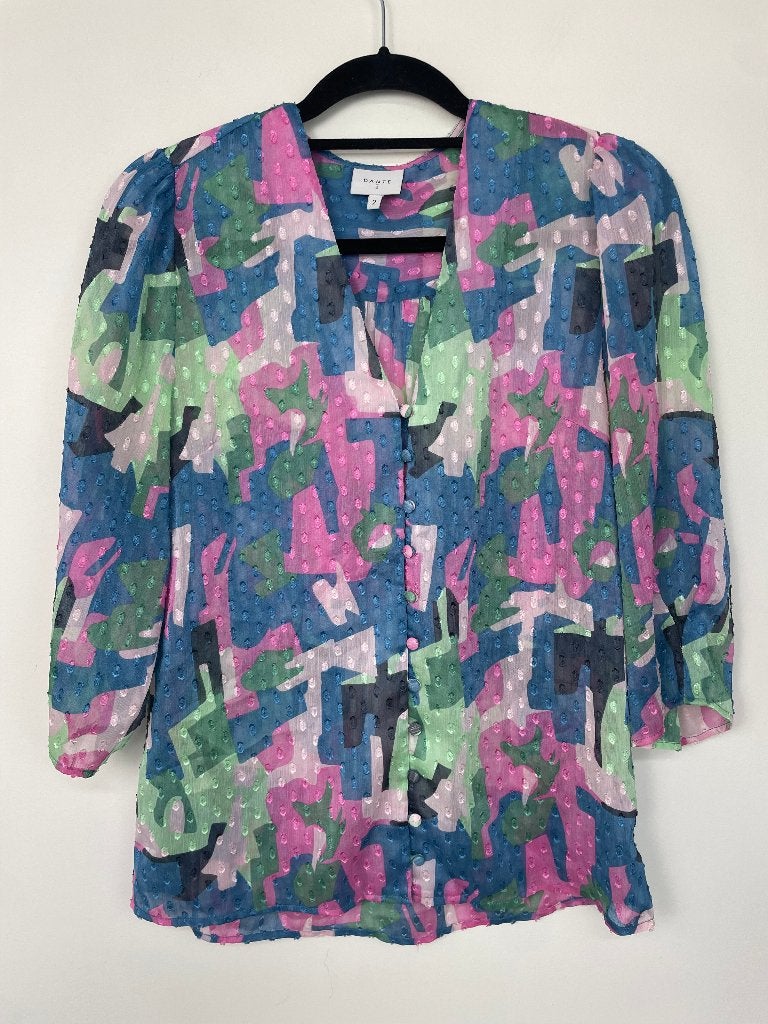 Dante6 blouse maat 2 S geometrisch pastel chiffon pofmouw, Meerkleurig, Ophalen of Verzenden, Zo goed als nieuw, Info@dante6.nl