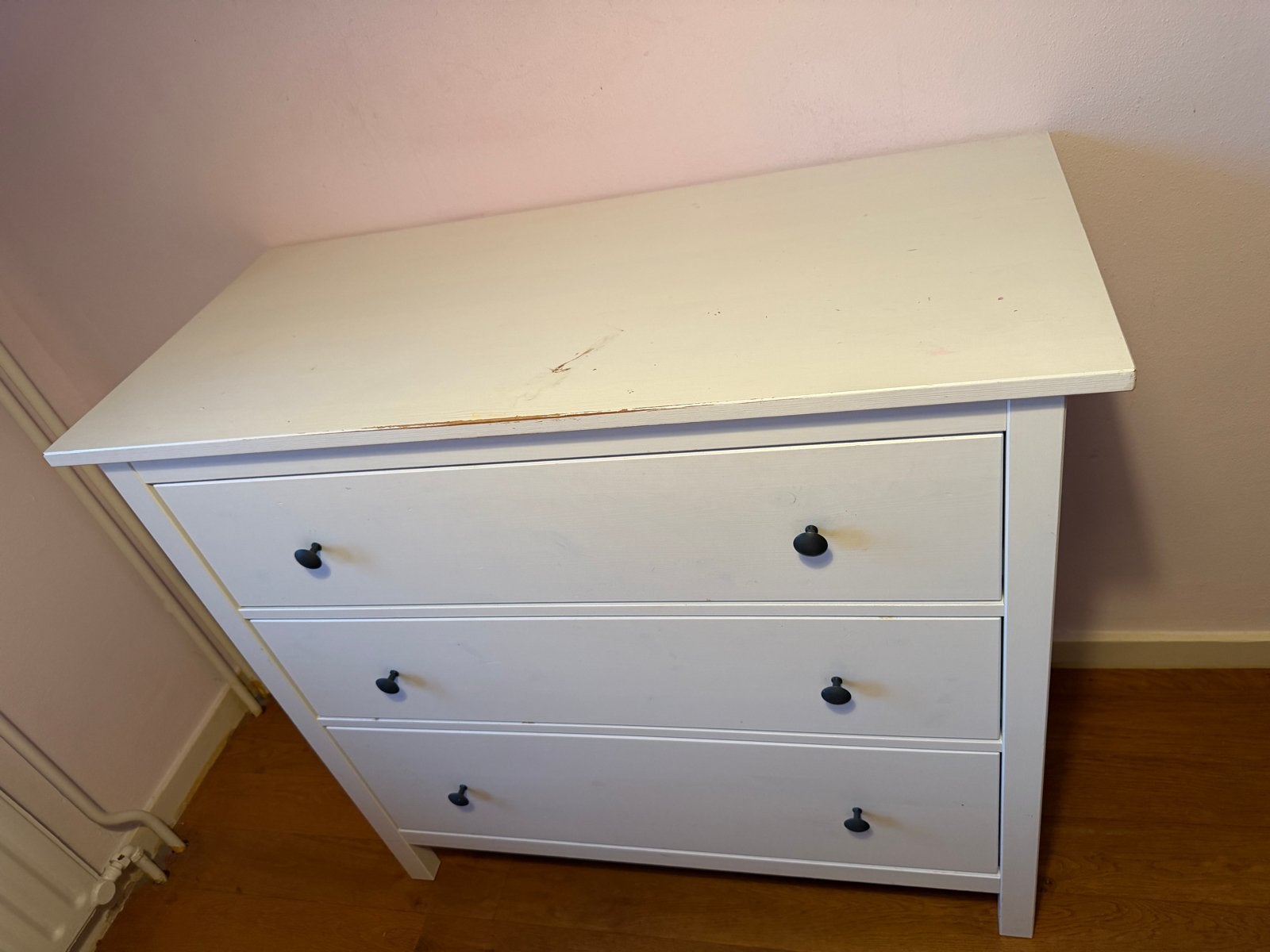 Witte ladekast (commode) met 3 lades - Gebruikt, Ophalen, Gebruikt, 100 tot 150 cm, 50 tot 100 cm