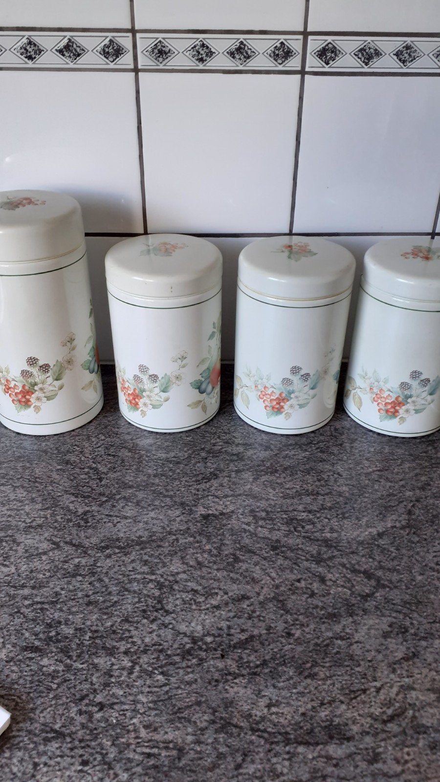Brabantia Voorraadpotten Set: 3x 17cm, 1x Beschuitbus 21cm, Huis en Inrichting, Beige, Gebruikt, Ophalen of Verzenden, Metaal