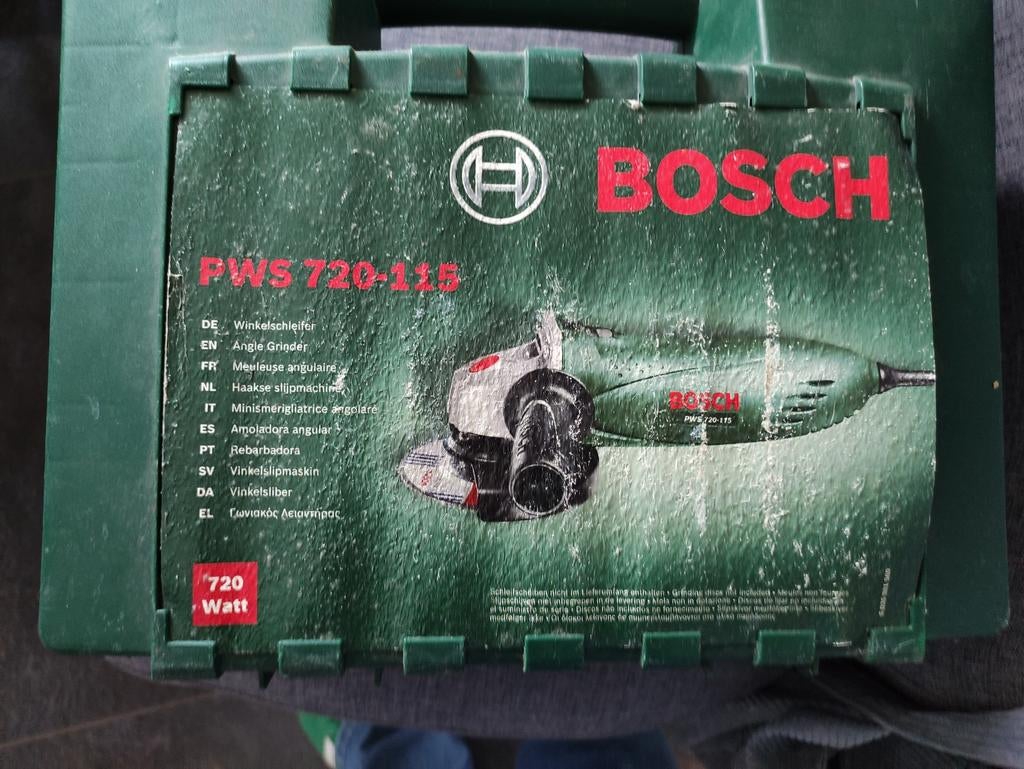 Bosch haakse slijpmachine PWS 720 115 in koffer, Ophalen of Verzenden, Gebruikt, 700 tot 1000 watt, Haakse handslijpmachine