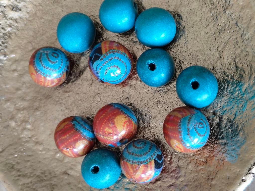 HOUTEN KRALEN BLAUW/ORANJE, Verzenden, Zo goed als nieuw, Kraal