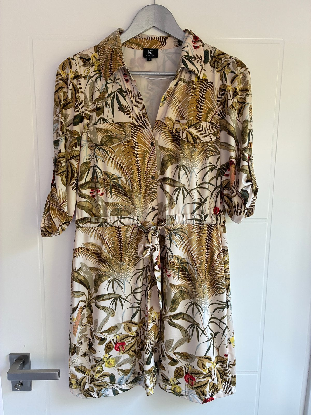 K-Design jurk blousejurk jungleprint jungle maat S ZGAN!, Beige, Ophalen of Verzenden, Zo goed als nieuw, Maat 36 (S)