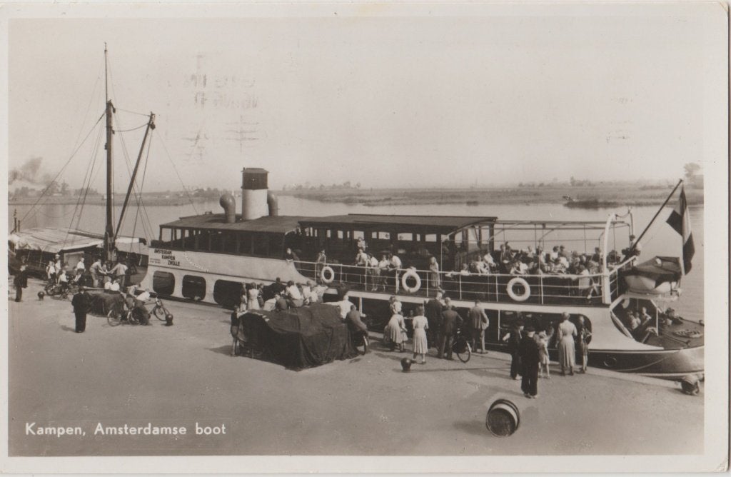 1956 kampen amsterdamse boot zwolle kampen scheepvaart schip, Foto, Ophalen of Verzenden, Zo goed als nieuw, 1940 tot 1960