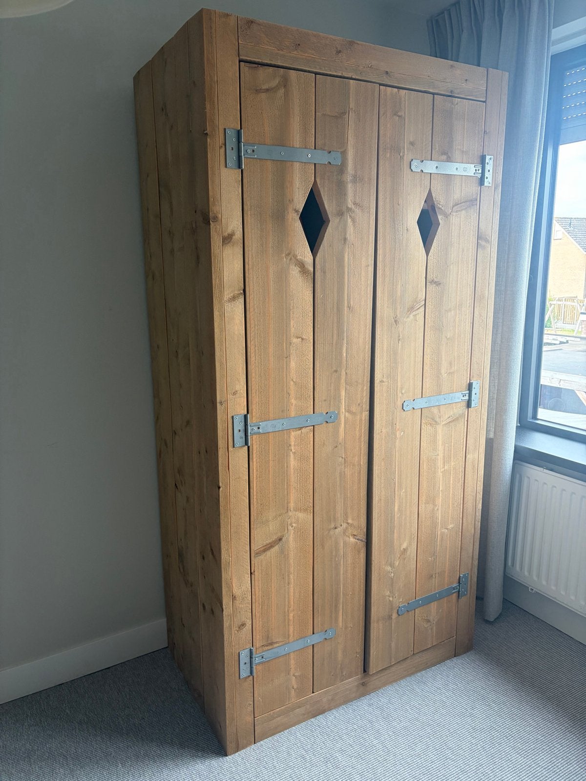 Steigerhouten Kast, Bed en Nachtkastje Set, Gebruikt, 100 tot 150 cm, 200 cm of meer, Ophalen of Verzenden