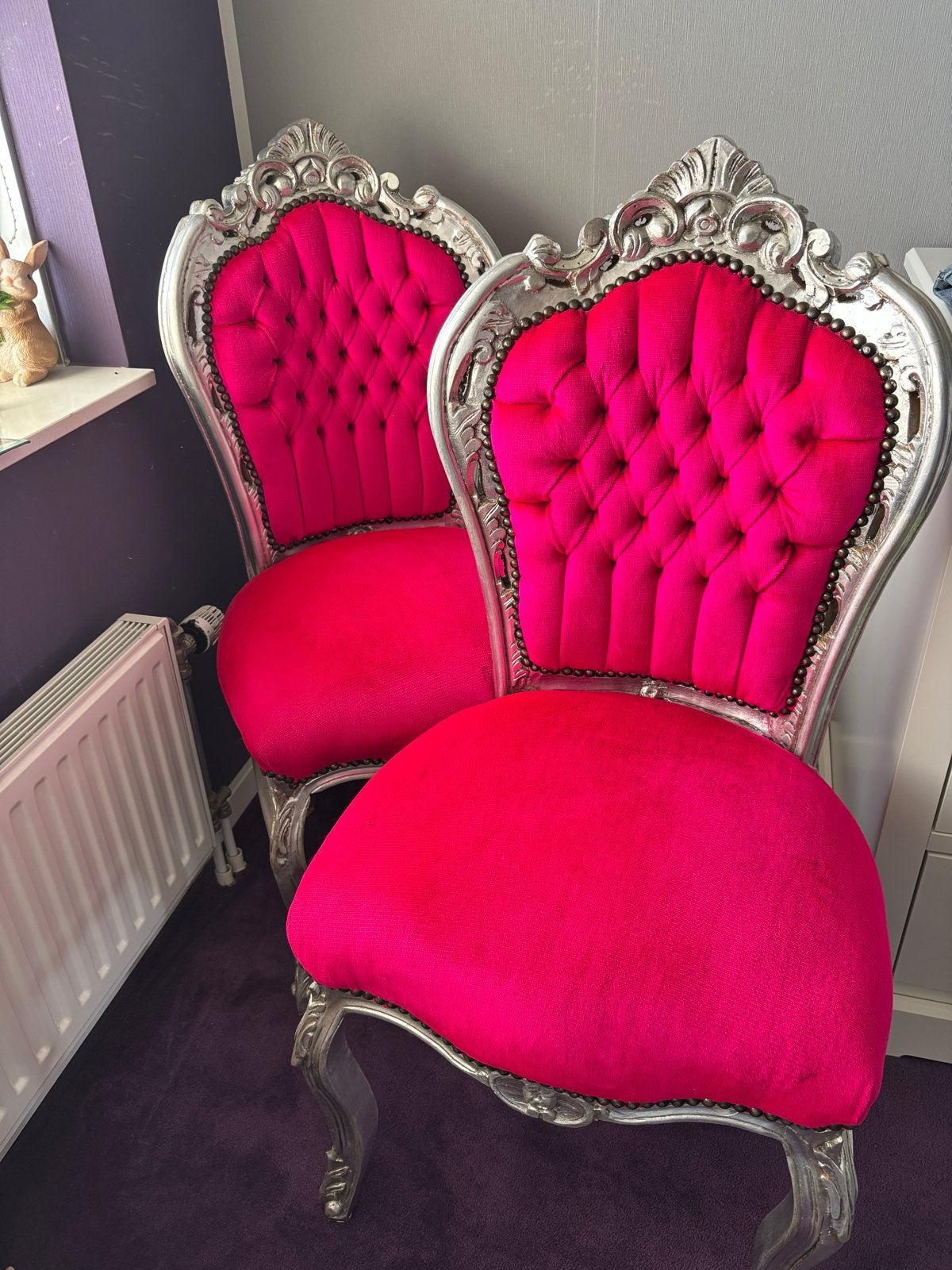 Set van 2 Barok Fauteuils - Fuchsia Roze & Zilver, Gebruikt, Twee, Overige kleuren, Ophalen of Verzenden