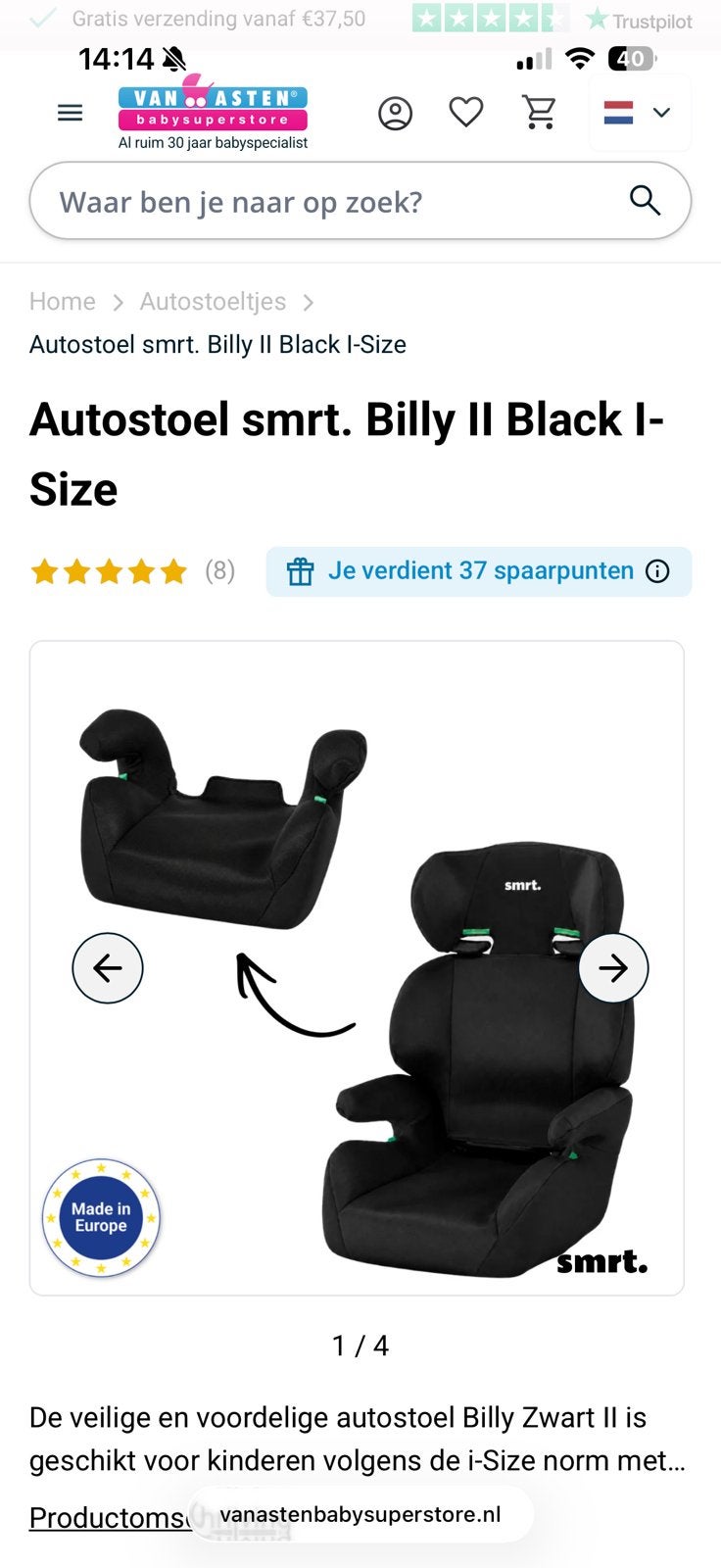 NIEUW Autostoel i-Size Billy Phenix 15-36 kg, Autogordel, 15 t/m 36 kg, Nieuw, Ophalen