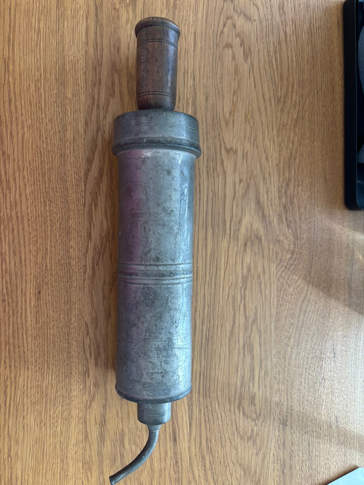 Antieke tinnen klisteerspuit/ lavementspuit, gemerkt Rabayet, Ophalen of Verzenden