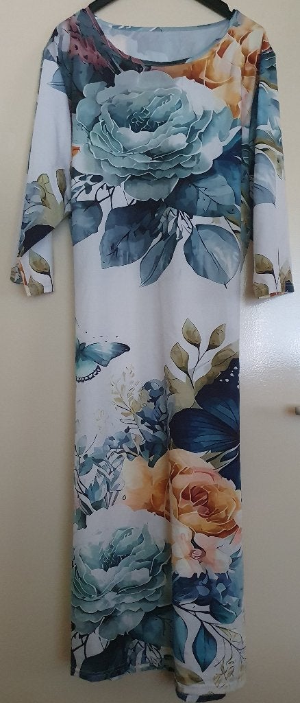 Lange jurk met bloemenprint, maat 50/52, Kleding | Dames, Grote Maten, Ophalen of Verzenden, Nieuw, Meerkleurig, Jurk