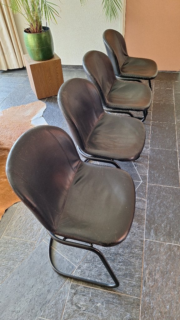 Eetkamerstoelen / dining chairs van Thema Italy (set van 4), Ophalen, Zwart, Vier, Leer