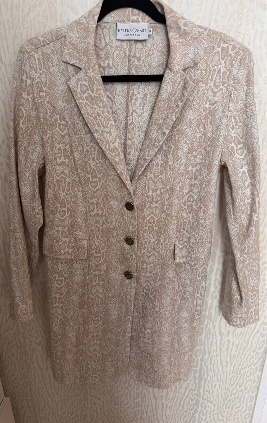 Helena Hart lange blazer maat M ecru print, Ophalen of Verzenden, Zo goed als nieuw, Maat 38/40 (M), Beige