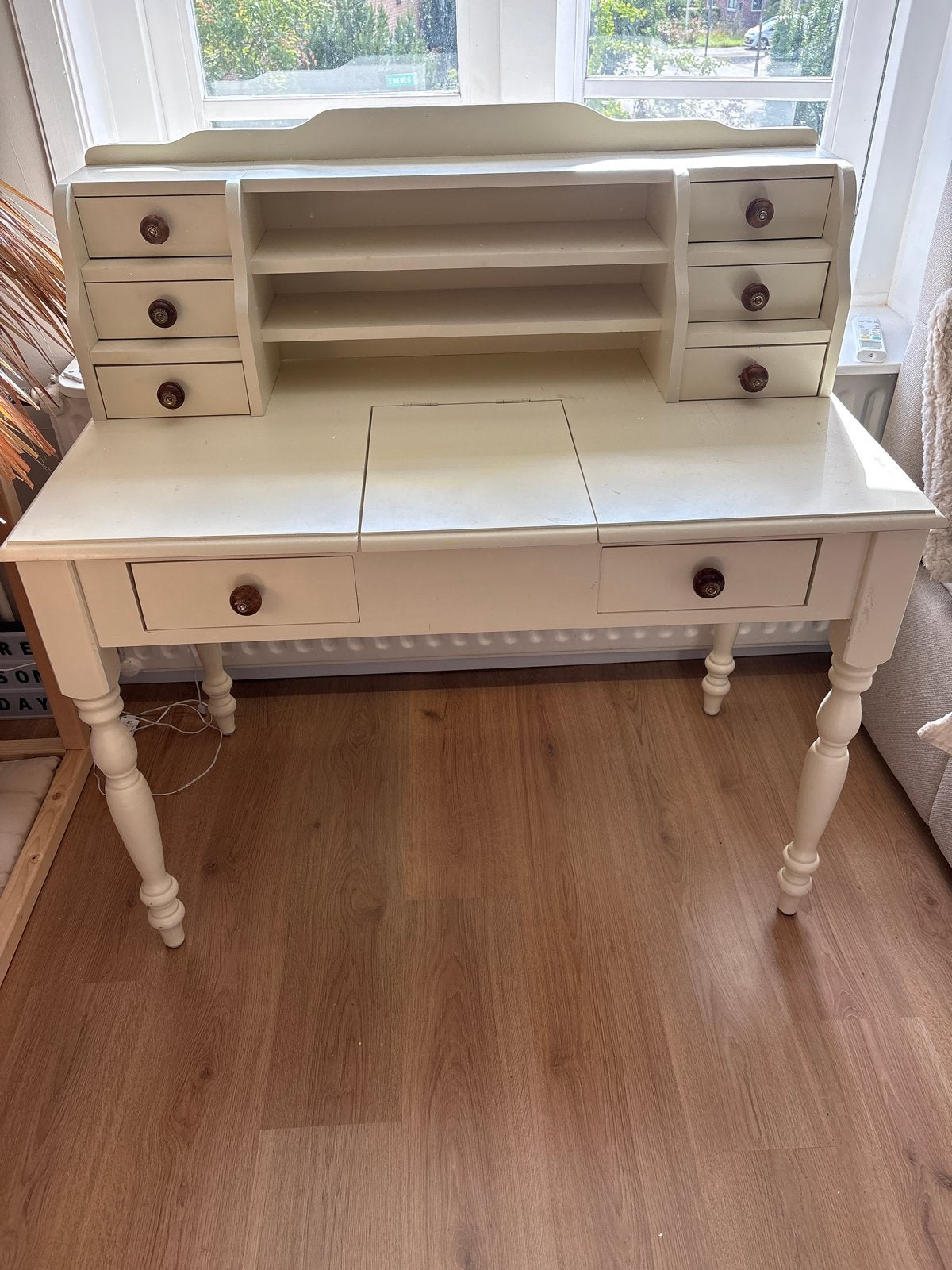 Vintage Crèmekleurig Kaptafel/Bureau met Spiegel en Lades, Huis en Inrichting, Ophalen, Gebruikt