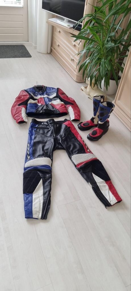 Lederen motor pak maat 54 met motor laarzen maat 45, Motoren, Ophalen, Tweedehands, Combipak