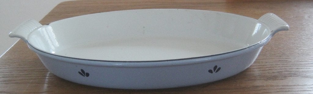 Gietijzeren ovenschaal blauw 36 x 26 x 6 cm., Gietijzer, Overige typen, Ophalen of Verzenden, Zo goed als nieuw