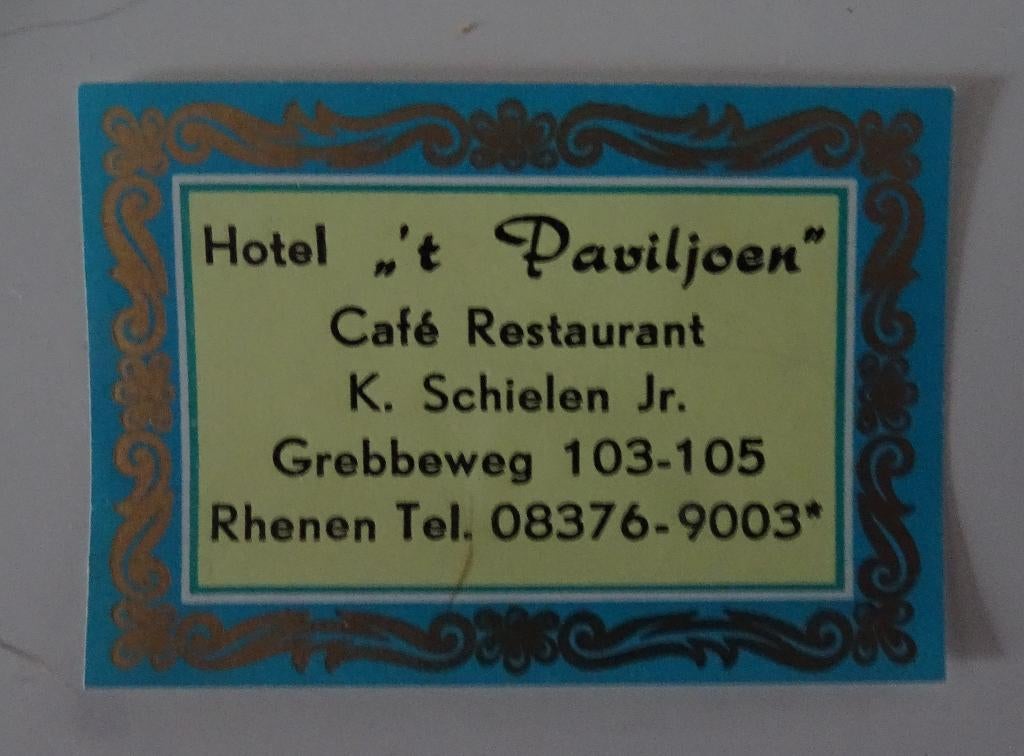 Hotel   't PAVILJOEN   Grebbeweg   RHENEN, Verzenden, Zo goed als nieuw, Luciferdoosjes of -merken