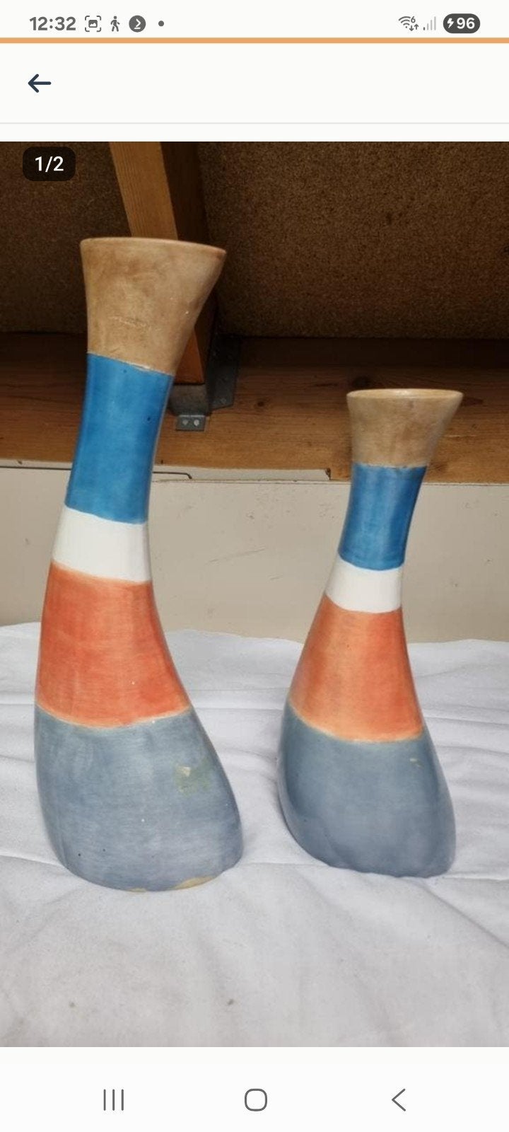 Set van 2 vrolijke vaas flessen, 35 en 28 cm hoog, Huis en Inrichting, Ophalen of Verzenden, Gebruikt, Overige kleuren, Steen/keramiek